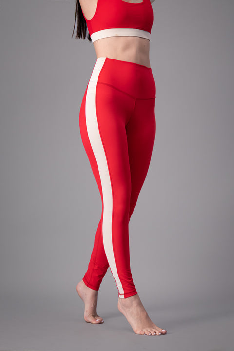 High Waist Comfy Stripe Red - leggings deportivos